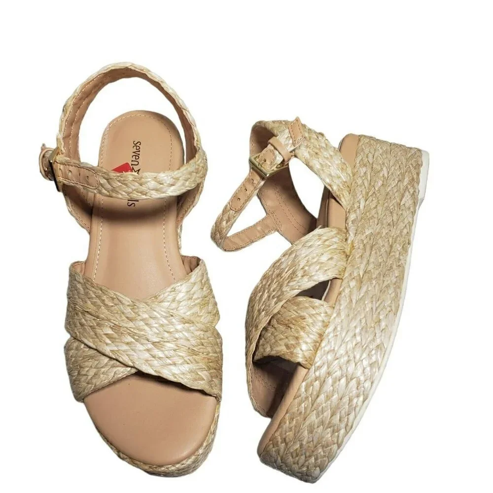 Seven Dials Womens Virginia Natural Open Toe Platform Espadrille Sandals Sz 7.5
